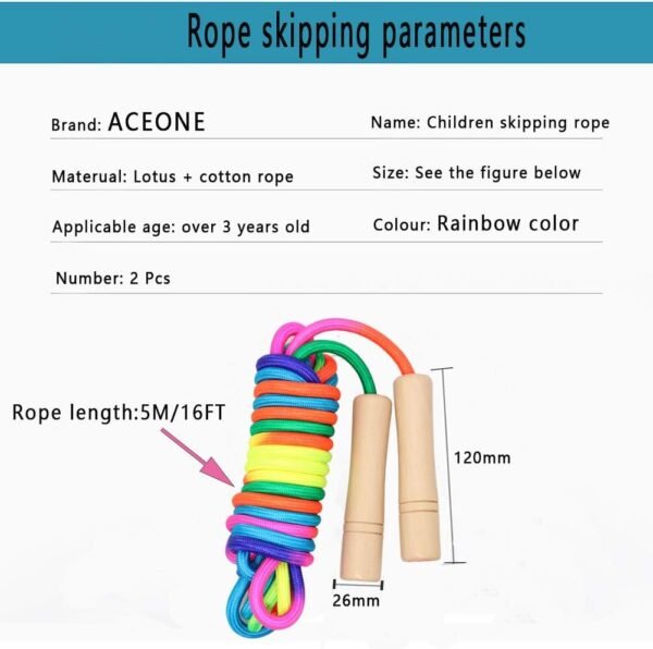 16 FT Long Jump Rope for Kids, 2 Pack Adjustable Double Dutch Skipping Rope with Wooden Handle, Multiplayer Rainbow Jumping Rope for Outdoor Fun, School Sport, Party Game - Image 9