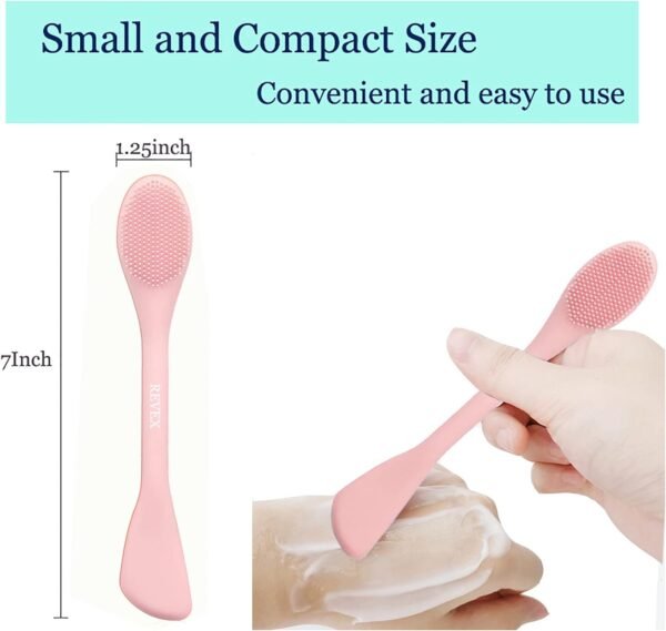 REVEX Silicone Face Mask Applicator,Face Scrubber,2Pcs Mask Applicator Tool for Facial Mud,Facial Cleansing Brushes with Bristles for Makeup Skincare Removal.(Pink+Gray) - Image 6