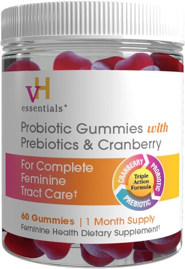 vH essentials Probiotic Gummies with Prebiotics & Cranberry, Concentrated Extract for Urinary Tract Health, Supports Vaginal Microflora Balance for a Healthy Feminine Tract, 60 Count - Image 2