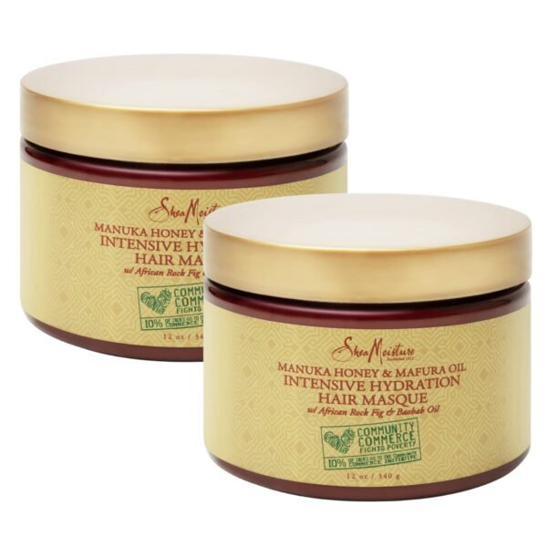 SheaMoisture Hair Mask Moisturizer, Manuka Honey & Mafura Oil, Intensive Hydration Hair Masque, Curly Hair Products, Coconut Oil, Organic Shea Butter, African Rock Fig & Baobab Oil (2 Pack-12 Oz Ea) - Image 2