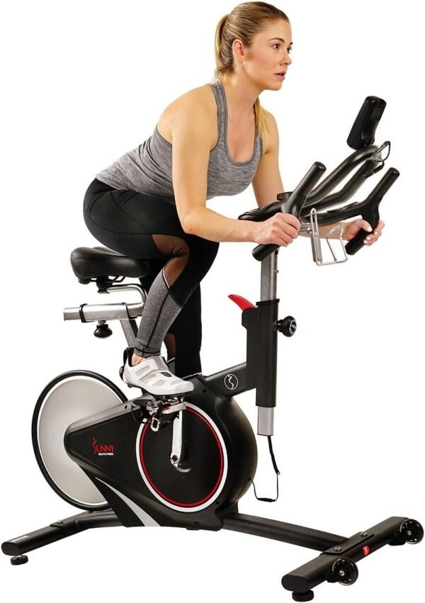 Sunny Health & Fitness Magnetic Rear Belt Drive Indoor Cycling Exercise Bike with RPM Cadence Sensor - SF-B1709, Black - Image 2