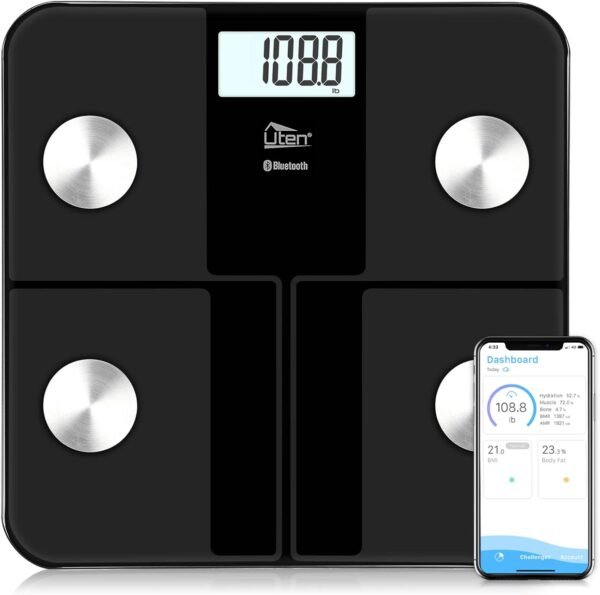 Uten Smart Scale for Body Weight, Digital Bathroom Weighing Wireless Scales with Body Fat and Water Weight for People, Bluetooth BMI Electronic Body Analyzer Machine with Smartphone App, 400lb, Black - Image 2