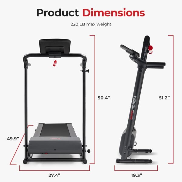Sunny Health & Fitness Compact Foldable Treadmill - Easy Assembly, Quiet Operation, LCD Performance Monitor, Device Holder - Running & Walking Exercise, Optional Free SunnyFit App Bluetooth Connection - Image 7