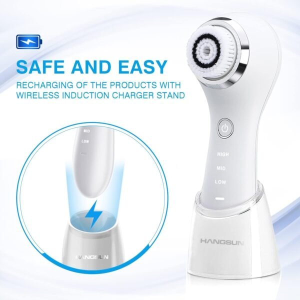 Facial Cleansing Brush Sonic Facial Brush Skin Cleansing Electric Face Scrubber Exfoliator by Hangsun SC200 with 3 Brush Heads, 3 Speed Modes Rechargeable for Exfoliating, Massaging and Deep Cleansing - Image 6