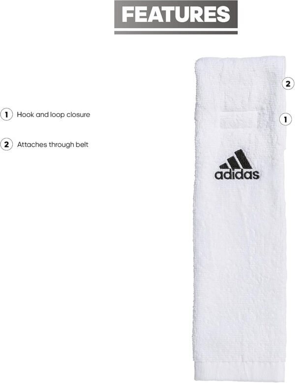 adidas Football Team Towel Dries Hands, Stays-in-Place with Hook and Loop Closure, White, One Size - Image 4