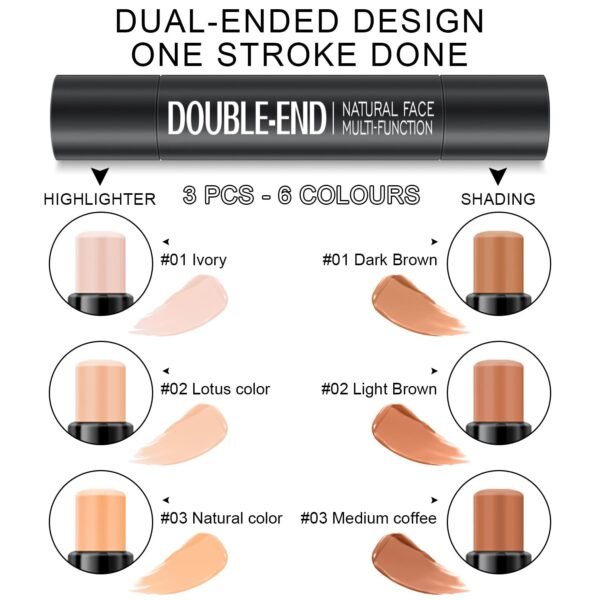 6 Colors Cream Contour Stick Makeup Kit,Shades with Highlighter Stick,Blush Stick and Bronzer Contour Stick for Sculpt the Cheeks,Long Lasting,Waterproof,Matte & Dewy Finish for Woman (SET B) - Image 5