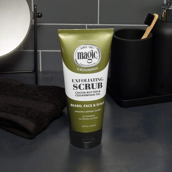 SoftSheen-Carson Magic Men's Grooming Facial Exfoliating Scrub, Softens, Smooths and Clarify, With Cocoa Butter and Cedarwood Oil for Beard, Skin and Scalp, 6.7 fluid ounces - Image 4