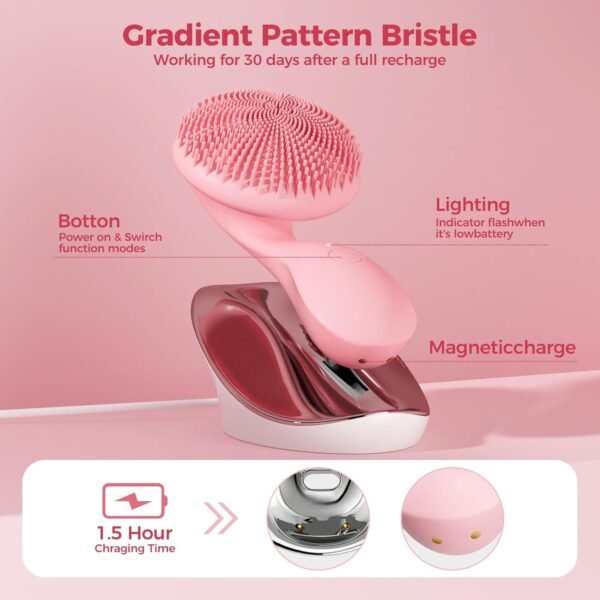 2 in 1 Facial Cleansing Brush,Rotating Magnetic Beads & Massage Cleaning Silicone Face Scrubber，Waterproof and Rechargeable Face Scrub Brush - Image 8