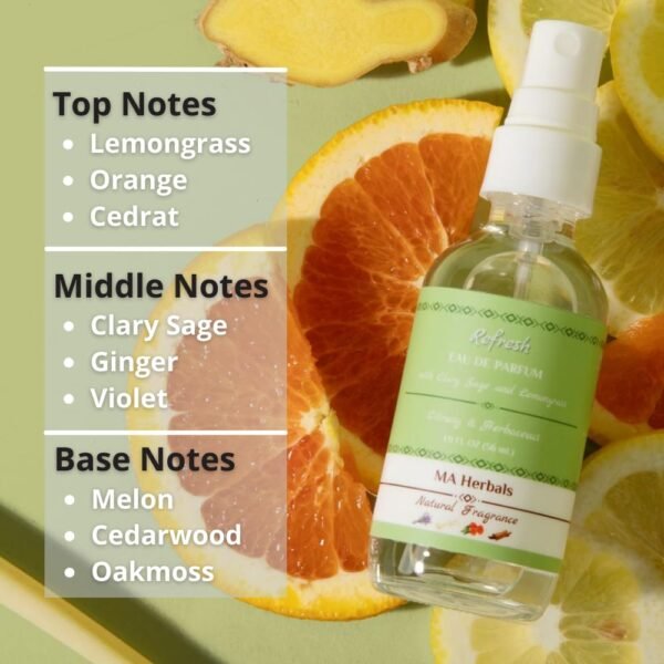 Refresh Clary Sage & Lemongrass Cologne + Notes of Cedrat, Ginger, Melon, Violet & Cedarwood | Fresh, Citrus & Woodsy Cologne | Unisex Eau de Parfum | MA Herbals Natural Fragrance - Image 5