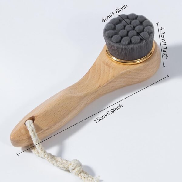 Face Scrubber with Wooden Handle, Manual Facial Cleansing Brushes for Deep Pore Cleansing, Soft Bamboo Charcoal Fiber Exfoliating Face Wash Brush and Silicone Lip Scrubber for Face Care, Black - Image 3
