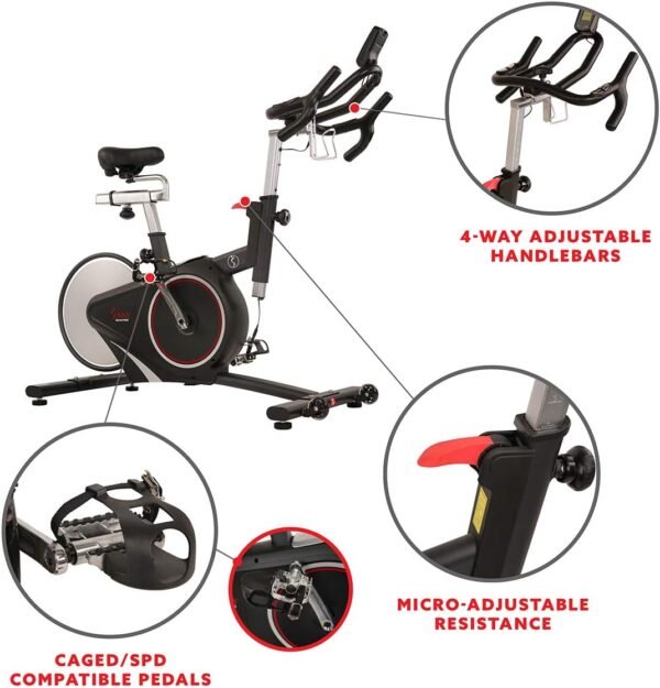 Sunny Health & Fitness Magnetic Rear Belt Drive Indoor Cycling Exercise Bike with RPM Cadence Sensor - SF-B1709, Black - Image 5