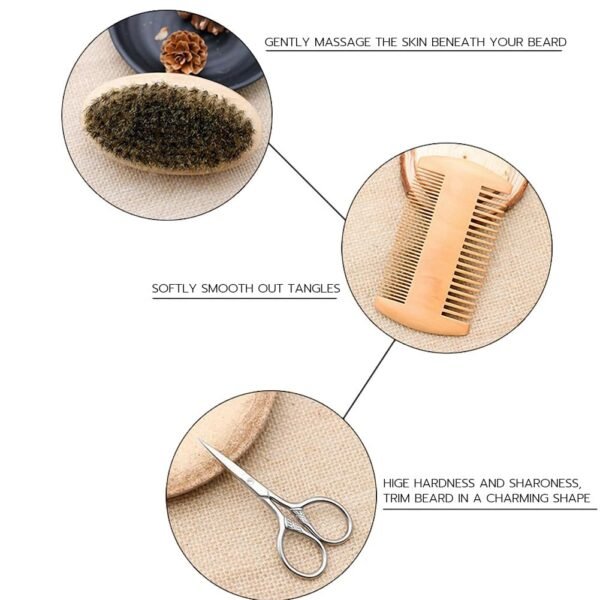 Hair Dough Beard Brush & Comb, Scissors Set for Men, Set Includes Soft Boar Bristle Brush, Bamboo Wide Tooth Comb, and Mustache Trimming Scissors, Straighten & Soften Your Beard - Image 3