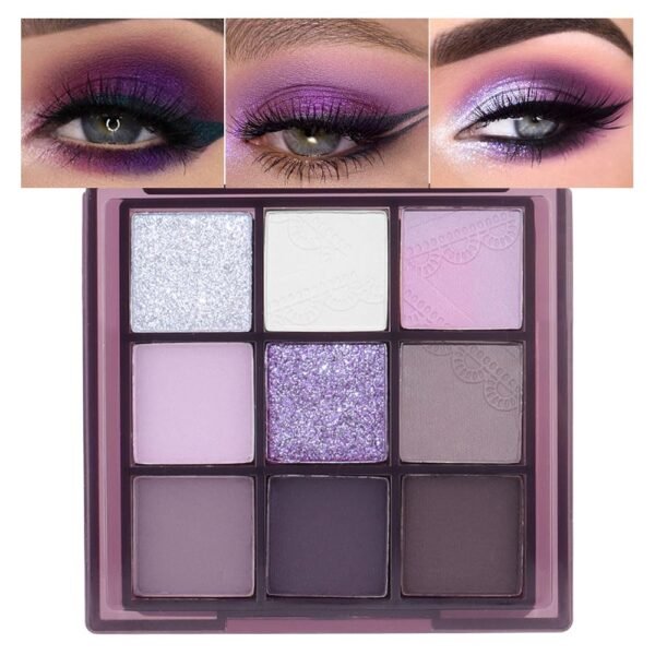 9Colors Purple Smokey Eye Shadow Palette Makeup,Highly Pigmented Eyeshadow Palette Dark Black Purple,Lavender Mauve Dark Purple Eyeshadow Long Lasting Waterproof Hypoallergenic Purple Makeup - Image 2