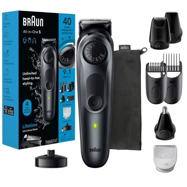 Braun All-in-One Style Kit Series 5 5490, 9-in-1 Trimmer for Men with Beard Trimmer, Body Trimmer for Manscaping, Hair Clippers & More, Ultra-Sharp Blade, 40 Length Settings, Waterproof - Image 2