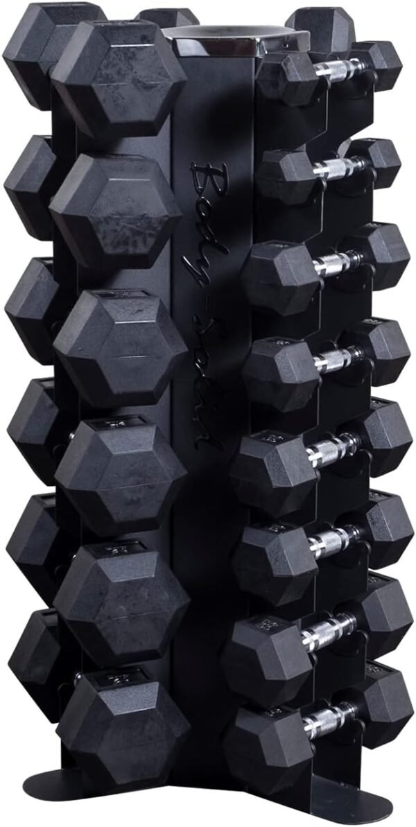 Body-Solid (GDR80-SDRS550) 10-Pairs Dumbbell with Vertical Rack - Compact Weight Storage for Home Gym, Strength Training - Rubber Coated Hexagon Shape Dumbbells with Stand - Image 2
