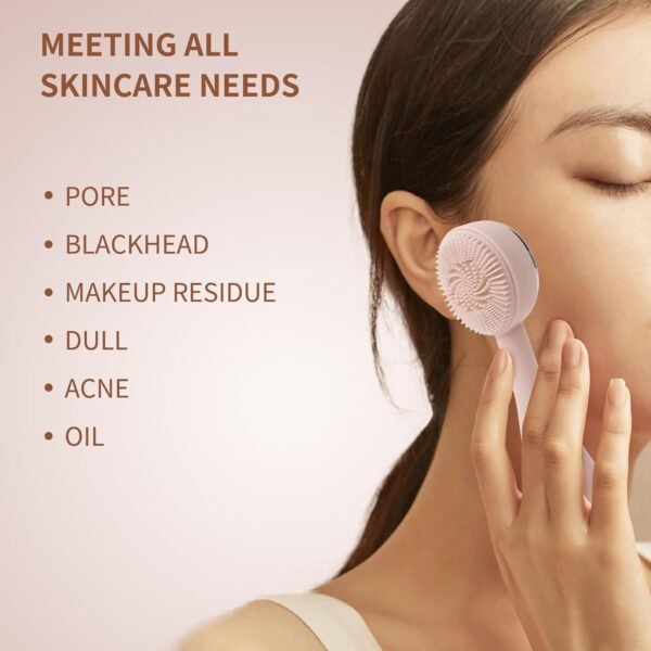 Facial Cleansing Brush,Silicone Face Scrubber Exfoliator for Women Men,Waterproof Sonic Vibrating Face Brush Cleanser for Deep Cleansing,Gentle Exfoliating and Massaging-Pink - Image 6