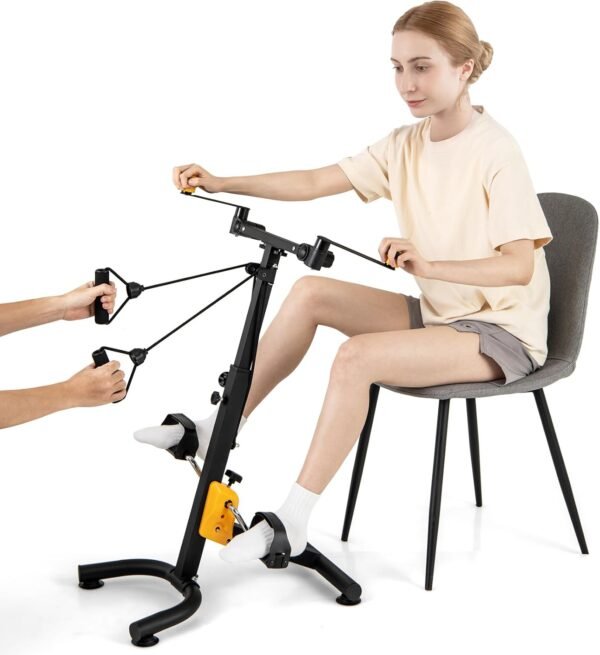 GYMAX Pedal Exerciser for Seniors, Hand Arm Leg and Knee Folding Pedal Exercise Bike with Adjustable Handgrip, Resistance and Height, Home Indoor Fitness Equipment for Rehabilitation - Image 2