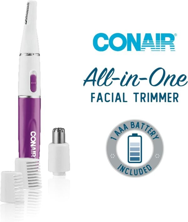 Conair All-in-1 Facial Hair Trimmer for Women, Perfect for Face, Ear/Nose and Eyebrows, Battery-Powered - Image 3