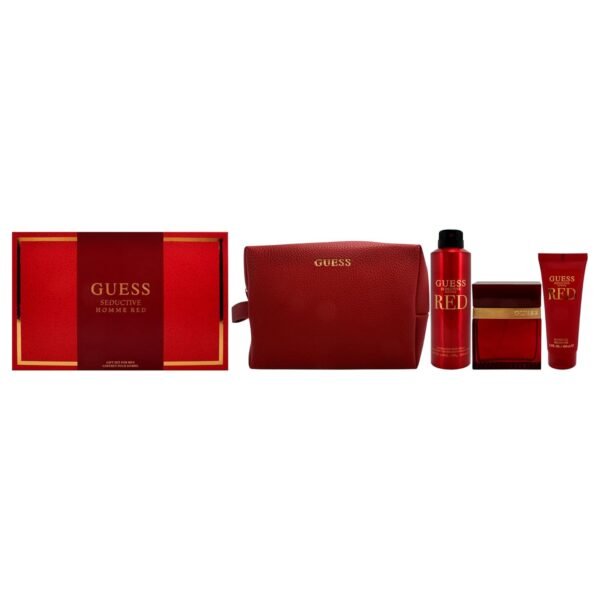Guess Seductive Red for Men - 4 Pc Gift Set 3.4oz EDT Spray, 6oz Body Spray, 3.4oz Shower Gel, Pouch - Image 2