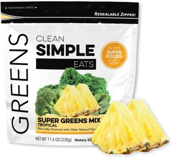 Clean Simple Eats Tropical Greens Powder Mix, Greens Superfood Powder Smoothie & Juice Mix, Gluten Free, Includes Powerhouse Superfoods Chlorella & Spirulina Powder Organic (30 Servings) - Image 2