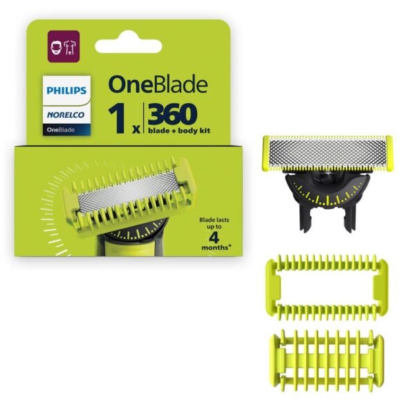 Philips Norelco OneBlade 360 Blade, Genuine Replacement Blade, Face/Body Kit, for OneBlade Electric Shaver and Trimmer, Durable Stainless Steel, Trim, Edge and Shave, QP614/80 - Image 2