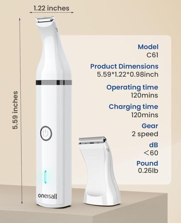 oneisall Dog Clippers with Double Blades,Cordless Small Pet Hair Grooming Trimmer,Low Noise for Trimming Dog's Hair Around Paws, Eyes, Ears, Face, Rump (White) - Image 9