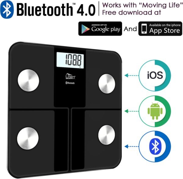 Uten Smart Scale for Body Weight, Digital Bathroom Weighing Wireless Scales with Body Fat and Water Weight for People, Bluetooth BMI Electronic Body Analyzer Machine with Smartphone App, 400lb, Black - Image 6