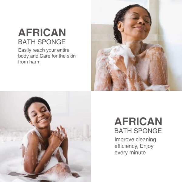 UJFQBH 3 Pieces African Bath Sponge African Net Long Net Bath Sponge Exfoliating Shower Body Scrubber Back Scrubber Skin Smoother,Great for Daily Use (Pink,Yellow,Purple) - Image 6