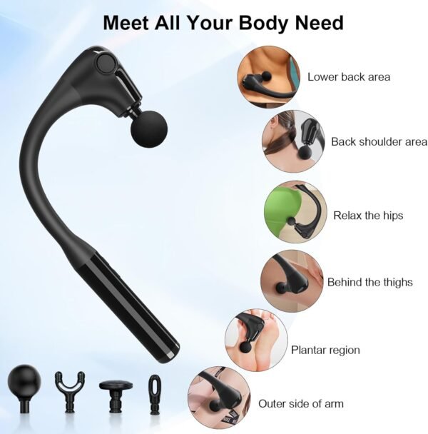 Massage Gun with Extension Handle,Massage Gun Deep Tissue 10mm,Back Massager for Pain Relief Deep Tissue for Shoulder Neck Waist Legs,Percussion Muscle Massage Gun with 4 Massage Heads 5 Speed Level - Image 8