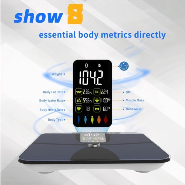 WGGE Smart Body Weight Scale,Digital Smart Bathroom Scale with Mobile App, Large LCD Display Screen,17 Body Composition Metrics BMI, Body Fat Tracking, Heart Rate,Baby Mode,400lb/180kg - Image 3