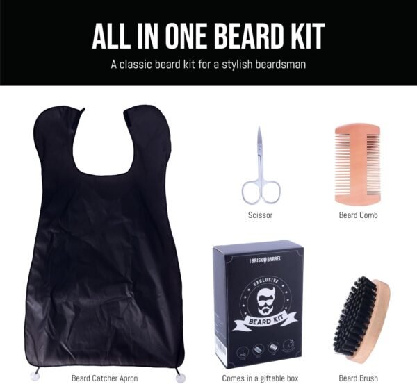 Beard Grooming Kit for Men 4 in 1. Beard Brush for Men and Comb Set with Messy Free Bib Apron, Mustache Scissors. Natural Brush and Dual Action Comb. Men's Grooming. Valentine's Gift for Husband, Men - Image 3