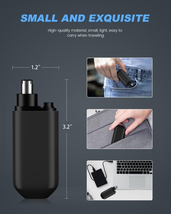 Nose Hair Trimmer,2024 Painless Ear Hair Trimmer for Men Women,Type-C Rechargeable Trimmer with IPX7 Waterproof,Dual Edge Blades Clipper for Easy Cleansing Travel Size (Black) - Image 5