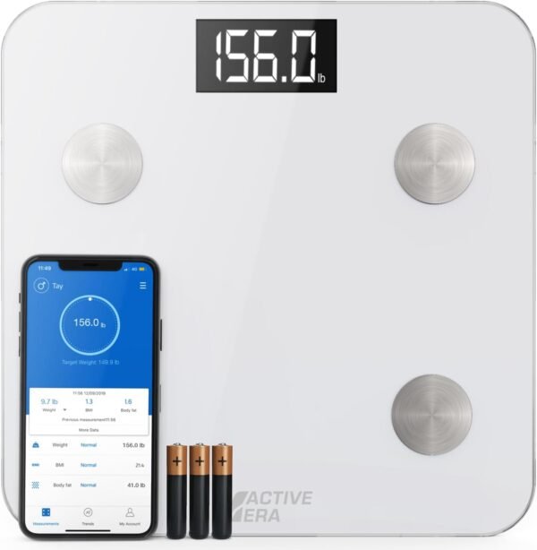 Active Era Digital Bathroom Bluetooth Scales Weight and Body Fat - Fit Track Scale Calculates BMI, Body Fat Percentage, Muscle Mass - Apple Health, Google Fit & Fitbit Compatibility (White) - Image 2