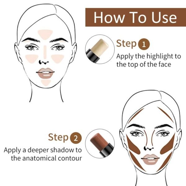 evpct 2In1 Face Cream Contour Stick Makeup Highlighter Highlight Brown Creme Cheek Contour Sticks contorno en crema Bronzer Bronzing Foundation Stick Kit Illuminator Long Lasting,03 Blonde & Coffee - Image 5