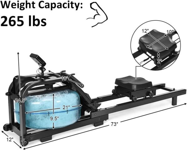 GYMAX Water Rowing Machine, Water Rower with Adjustable Resistance & LCD Display, Easy-Transportation Rower for Whole Body Exercise Cardio Training - Image 7