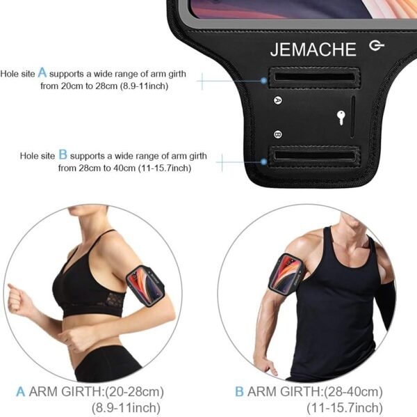 iPhone 13 Mini, 12 Mini Armband, JEMACHE Water Resistant Gym Workouts Running Phone Arm Band for iPhone 13Mini, 12Mini (Black) - Image 6