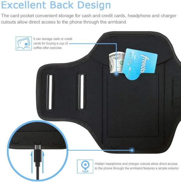 Galaxy A55 A54 A53 Armband, JEMACHE Water Resistant Gym Running Workouts Arm Band for Samsung Galaxy A51 A52 A53 A54 A55 (5G) with Card Holder (Black) - Image 4