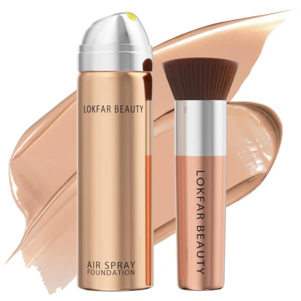Warm Peach Airbrush Foundation Set with Soft Makeup Brush, Lightweight, Long Lasting, Oil Control, Full Coverage for All Skin Types, 03# - Image 2