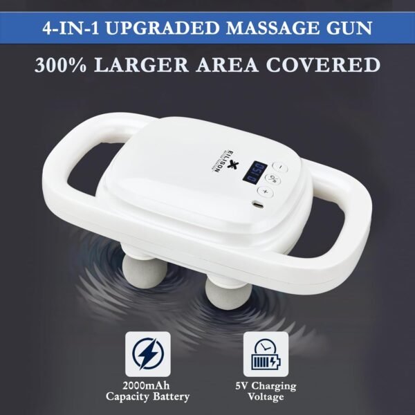 EILISON Massage Gun, Massage Gun Deep Tissue 4 Heads, Muscle Gun for Back, Shoulder, Neck, Body Massage Gifts for Men & Women, Muscle Tissue Therapy for Pain Relief Long Last Battery 5000RPM (White) - Image 3