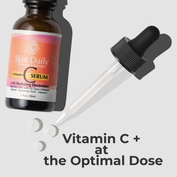 Antioxidant Vitamin C Serum for Face- Infused with Electrolytes, Hyaluronic Acid, Retinol - 1 oz - Image 3