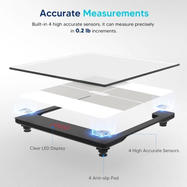 arboleaf Scale for Body Weight, High-Precision Digital Bathroom Body Fat Scale with 14 Body Composition Metrics, Bluetooth Sync, Sleek and Durable Design - Image 4