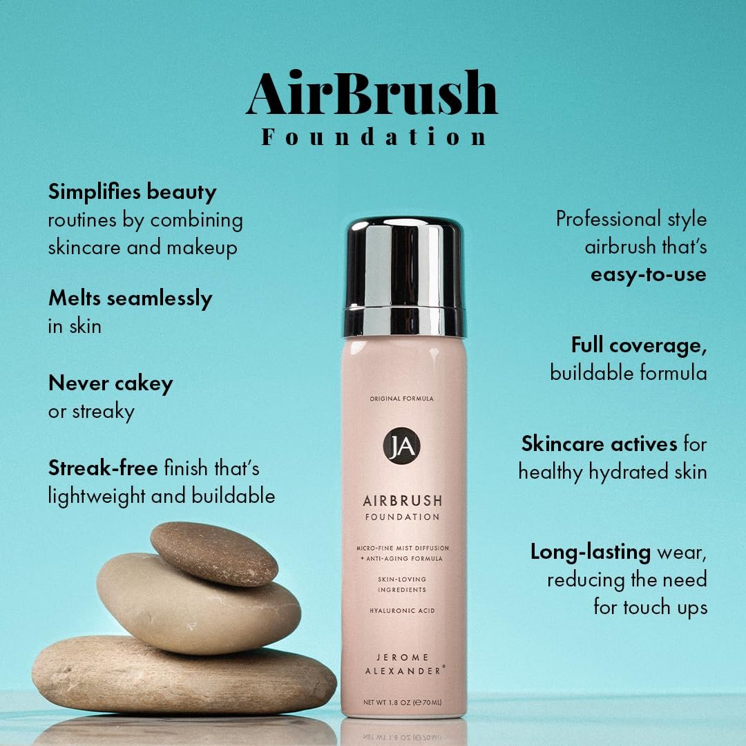 MagicMinerals AirBrush Foundation by Jerome Alexander – 2pc Set with Airbrush Foundation and Kabuki Brush - Spray Makeup with Anti-aging Ingredients for Smooth Radiant Skin - Light Medium - Image 3