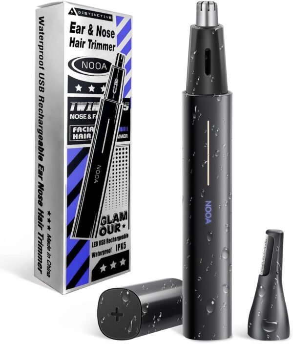 Lithium Ear and Nose Hair Trimmer Clipper for Men & Women, USB Rechargeable Professional Eyebrow Trimmer, Smart Cleaning System Waterproof Painless Facial Hair Remover - Image 2