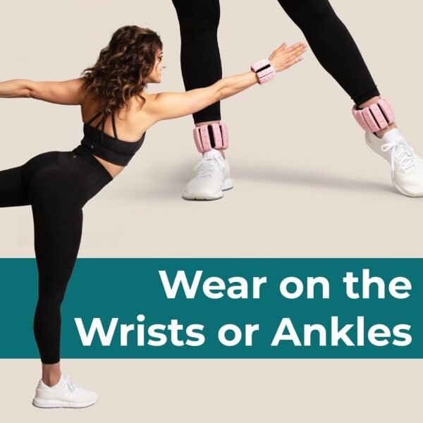 Home Gym Weights for Women - Pink - Set of 2 (1lb), Adjustable Wearable Ankle and Wrist Weights, Yoga, Dance, Barre, Pilates, Cardio, Aerobics, Walking - Image 4