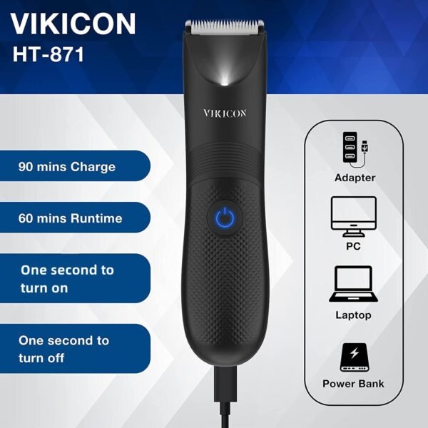 VIKICON Manscape Trimmer for Men - IPX7 Waterproof Ball Trimmer w/Light & Ceramic Blade, Body Groomer for Pubic/Body/Groin Grooming, Electric Razor Shavers, USB-C Charging, No Nicks, Gifts for Him Dad - Image 6