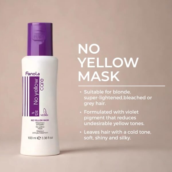 Fanola No Yellow Hair Mask With Purple Violet Pigments To Eliminate Unwanted Yellow Tones & Brassiness In Platinum, Light Blonde, Gray, Bleached, or Highlighted Hair - 3.38oz - Image 8