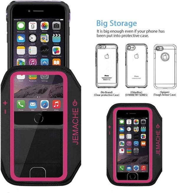 iPhone 6 7 8 SE 2020/2022 Armband, JEMACHE Fingerprint Touch Supported Gym Running Workout Arm Band for iPhone 6/6S/7/8/SE 2nd & 3rd gen with Key Holder (Rosy) - Image 7