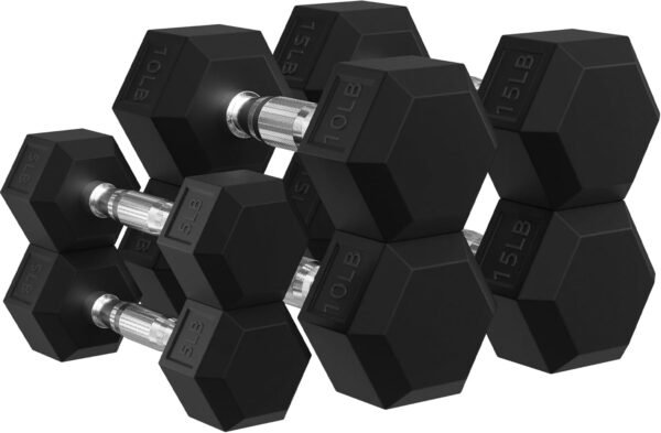 Signature Fitness Premium Rubber Encased Hex Dumbbell Sets, 60LBS, 100LBS, 150LBS, 210LBS, 300LBS, 550LBS Options - Image 2