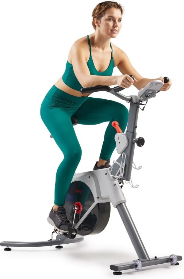 Sunny Health & Fitness Indoor Stationary Cycling Exercise Bike for Home Cardio Workout, 4-Way Adjustable & Cushioned Seat, Optional Magnetic Resistance & Free Exclusive SunnyFit App Bluetooth Link - Image 8