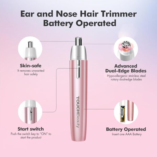 TOUCHBeauty Portable Ear Nose Hair Trimmer for Women, Womens Nose Hair Trimmer, Nose Hair Trimmer, Ladies Nose Hair Trimmer, Mini Sized Battery Powered, Easy Cleansing - Image 4